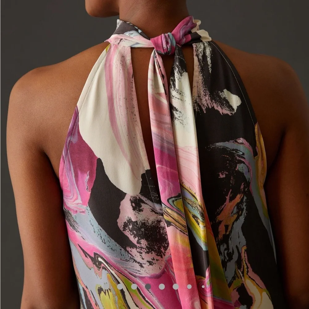 Anthropologie Multicolor Asymmetrical Shell 100% Silk Dress - Picture 3 of 16